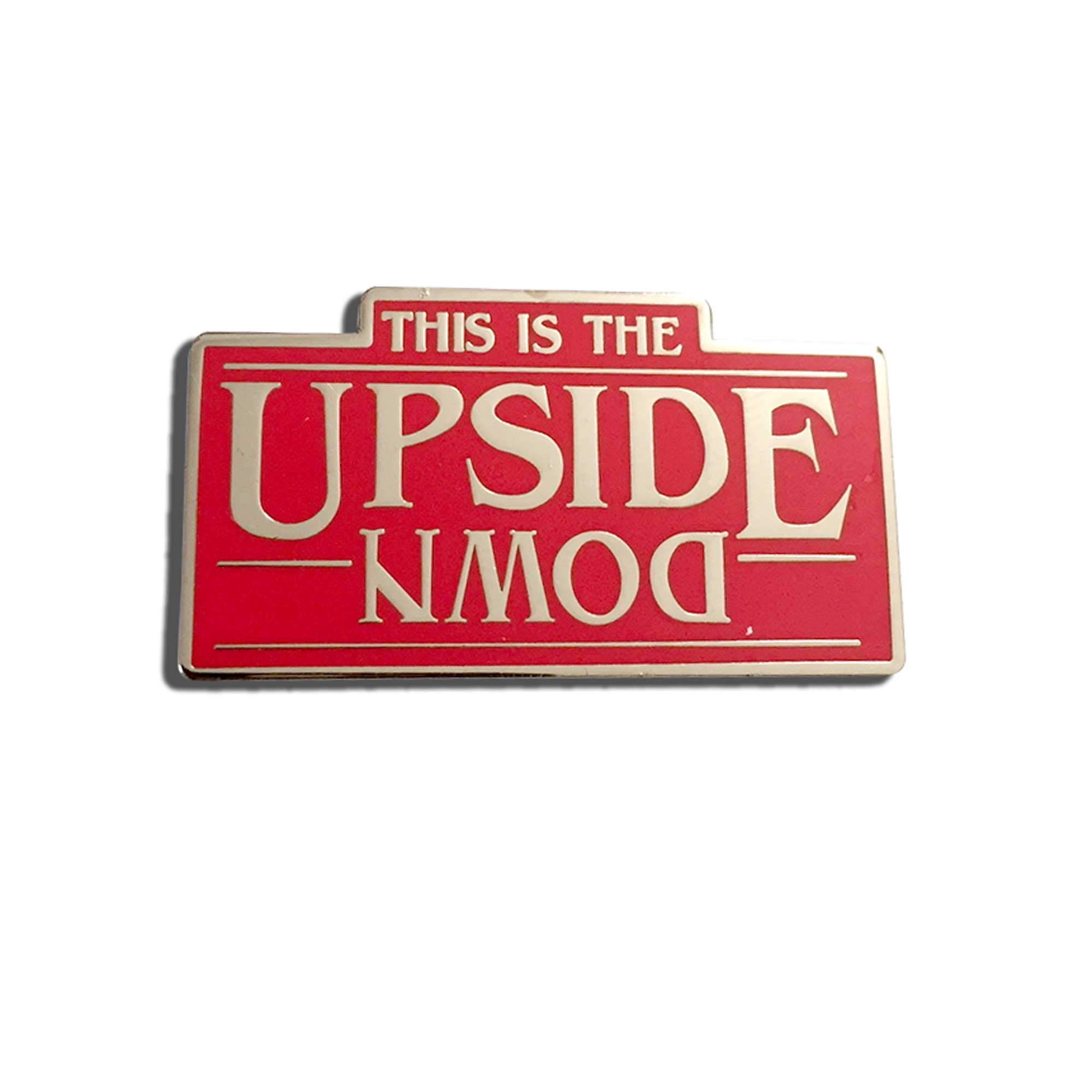 Upside Down Lapel Pin - Red & Silver Enamel Badge for Jackets, Bags & Backpacks | Unique Collectible & Fashion Accessory for Fans & Gifts