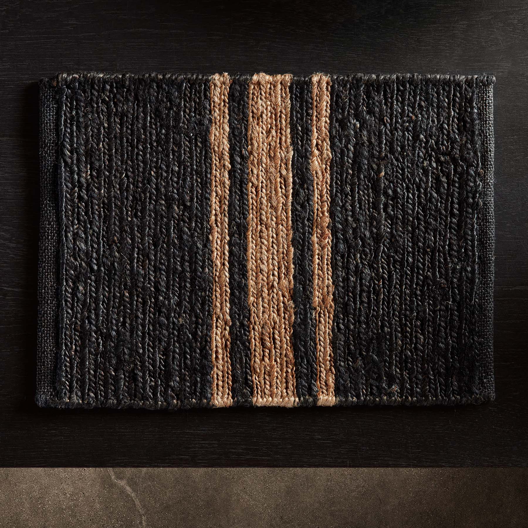 Eco-Friendly Jute Placemats Set of 4 - Charcoal & Natural Stripe Design for Dining Table Decor | Perfect for Farmhouse, Boho, or Coastal Style Home