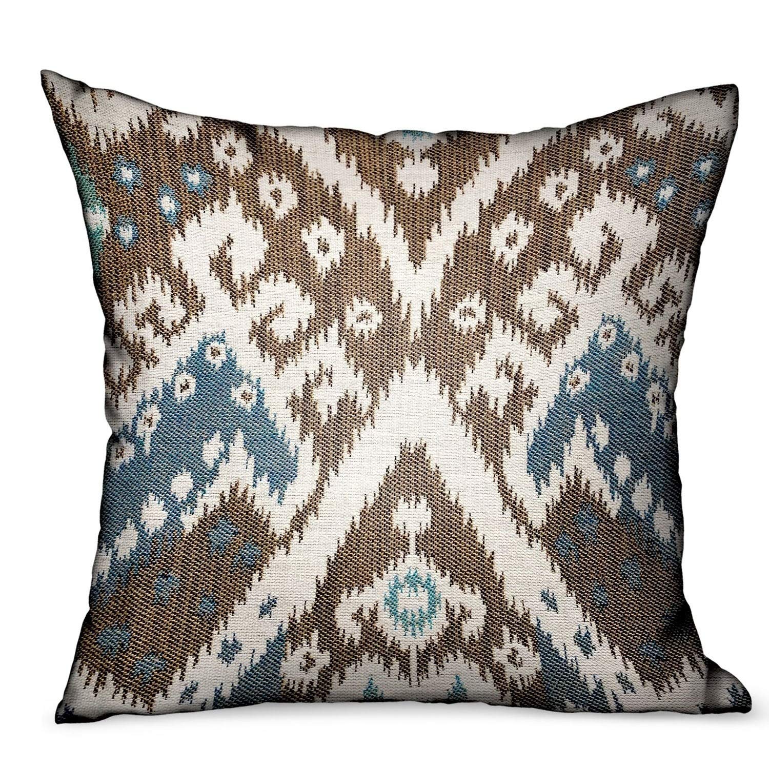 Plutus Brands Shoshone Valley Blue Brown Ikat Luxury Outdoor/Indoor Throw Pillow - Decorative Cushion for Sofa, Bed, Patio & Living Room