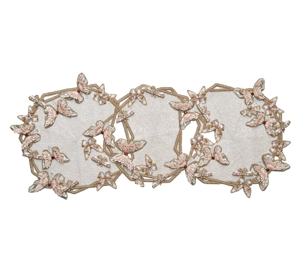 White & Blush Diamant Butterflies Table Runner - Elegant Wedding & Party Decor for Dining Tables, Buffets, and Events