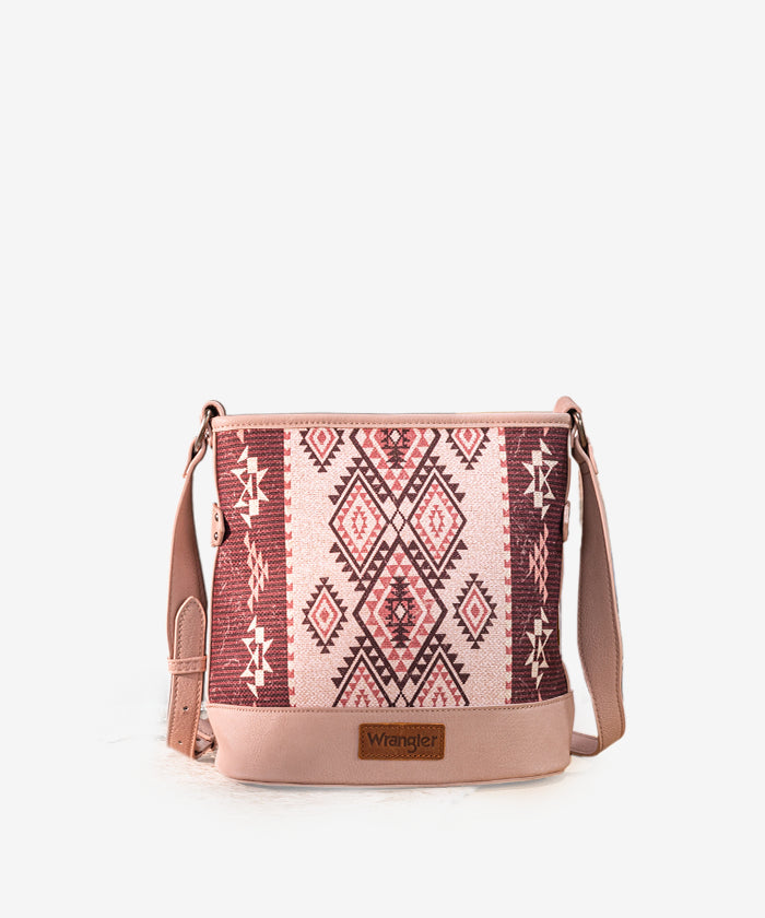 Wrangler Aztec Print Canvas Bucket Bag for Women - Stylish Crossbody Purse with Adjustable Strap, Perfect for Travel, Shopping & Everyday Use