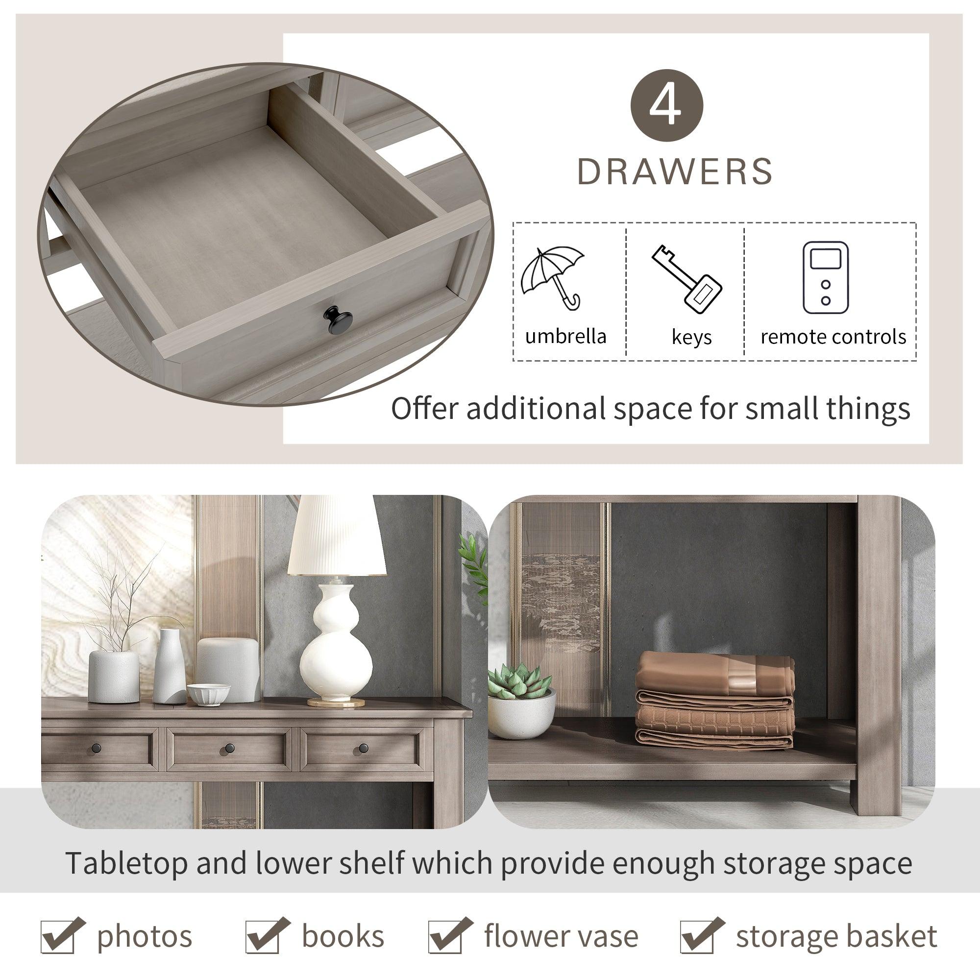 Gray Wash Console Table with Storage Drawers & Bottom Shelf - Entryway Sofa Table, Hallway Organizer for Keys, Mail & Decor | Perfect for Small Spaces & Apartment Living