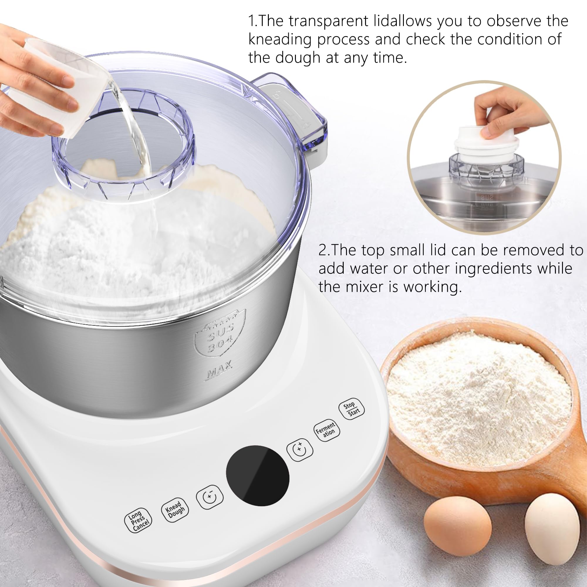Electric Dough Maker with Fermentation Function - 5.2QT (5L) Stainless Steel Stand Mixer for Pizza, Bread, Pasta & Dumplings | Perfect for Home Baking, Restaurant Use & Commercial Kitchens