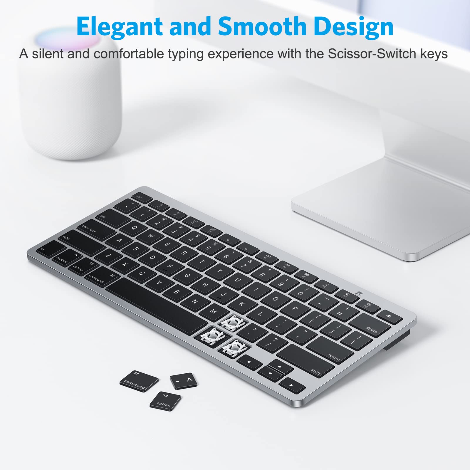 OMOTON Bluetooth Keyboard for Mac - Slim Wireless Keyboard Compatible with MacBook Pro, MacBook Air, iMac, Mac Mini & Windows PC (Grey) | Perfect for Home Office, Travel & Remote Work