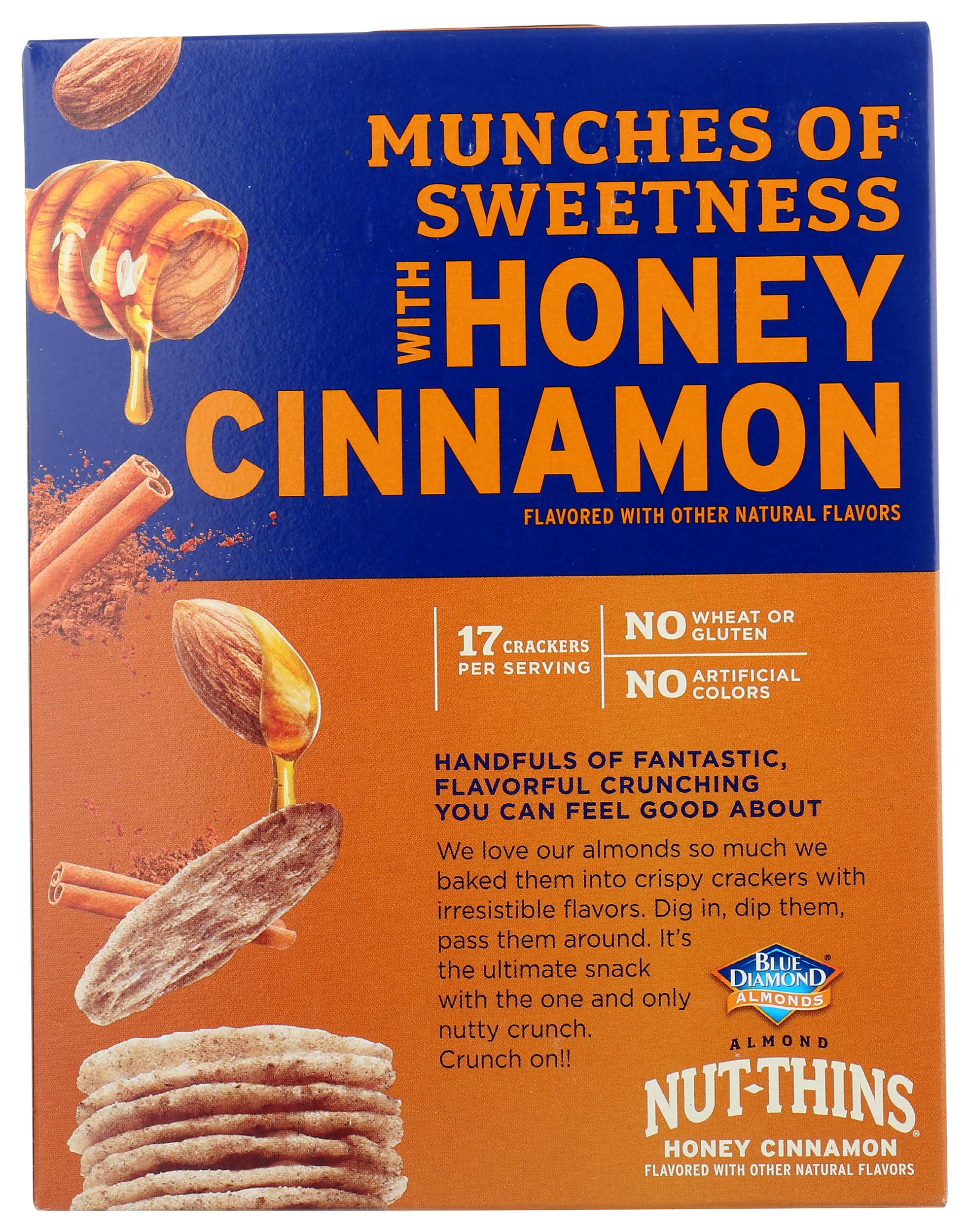 Blue Diamond Almonds Nut-Thins Gluten Free Cracker Crisps - Honey Cinnamon Flavor (4.25 oz) - Healthy Snack for Parties, Office & On-the-Go