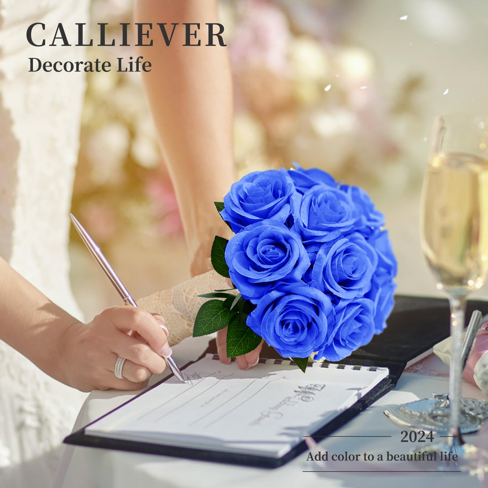 10pcs Blue Artificial Silk Roses - 50cm Realistic Fake Rose Flowers for Wedding Bouquets, Bridal Decor, Home Centerpieces, and DIY Floral Arrangements (Blue)