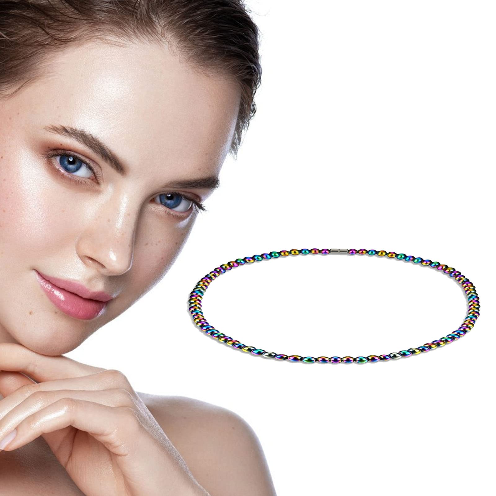 1 Pcs Hematite Magnetic Therapy Necklace with Titanium Coating - Multicolor Magnetic Bead Jewelry for Pain Relief & Wellness - Adjustable Magnetic Buckle Design - Perfect Gift for Neck Pain, Arthritis & Stress Relief - Ideal for Daily Wear, Meditation & Healing Therapy