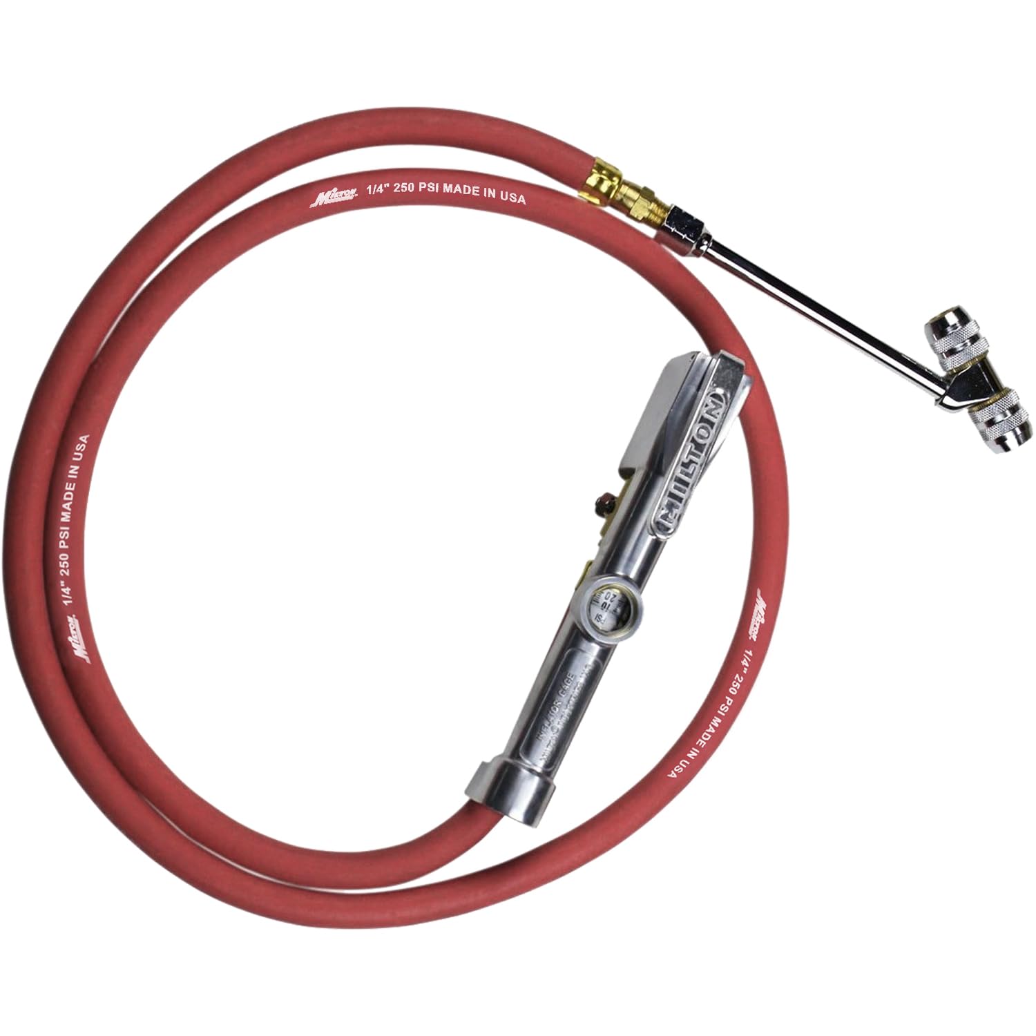 Milton 553 Heavy-Duty Truck Tire Inflator with Pressure Gauge - 5' Hose & Dual Lock-on Air Chuck (10-160 PSI) - OSHA Compliant, Made in USA - Perfect for Semi Trucks, Trailers & Commercial Vehicles