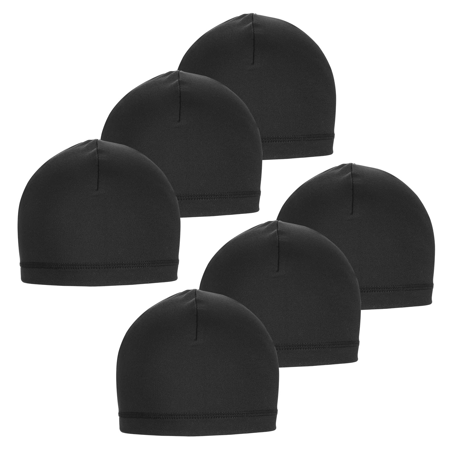 Yolev 6-Pack Men's Running Caps - Breathable Skull Cap & Sweatband Set, Moisture-Wicking Milk Silk Cycling Helmet Liner (Black) - Ideal for Running, Cycling, Gym Workouts & Outdoor Sports