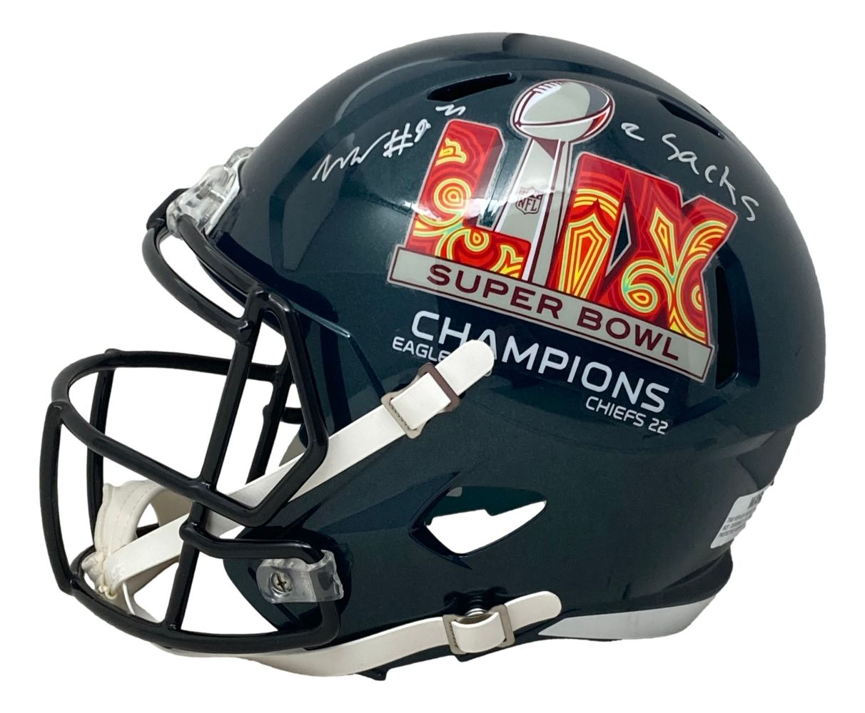 Milton Williams Signed Philadelphia Eagles Super Bowl LIX Replica Speed Helmet - Limited Edition 2 Sacks Commemorative Collectible - Perfect for NFL Fans, Sports Memorabilia Collectors, and Eagles Super Bowl Celebration Displays