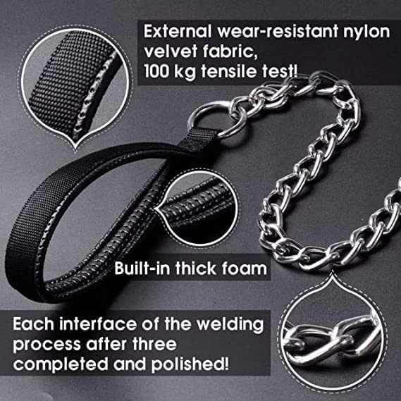 SR VISION Non-Toxic Adjustable 18-24 Inch Dog Collar with Padded Handle - Half Nylon Half Stainless Steel for Large Breed Dogs - Perfect for Training, Walking & Outdoor Adventures (Large, Black)