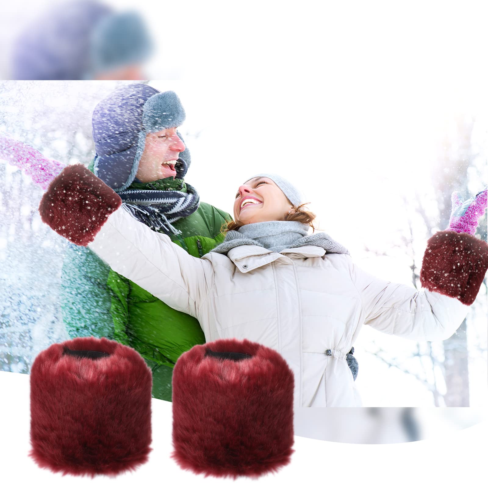SATINIOR Women's Faux Fur Winter Wrist Warmers - Soft Fuzzy Short Cuff Gloves for Ladies & Girls - Perfect for Cold Weather, Office, Driving & Outdoor Activities