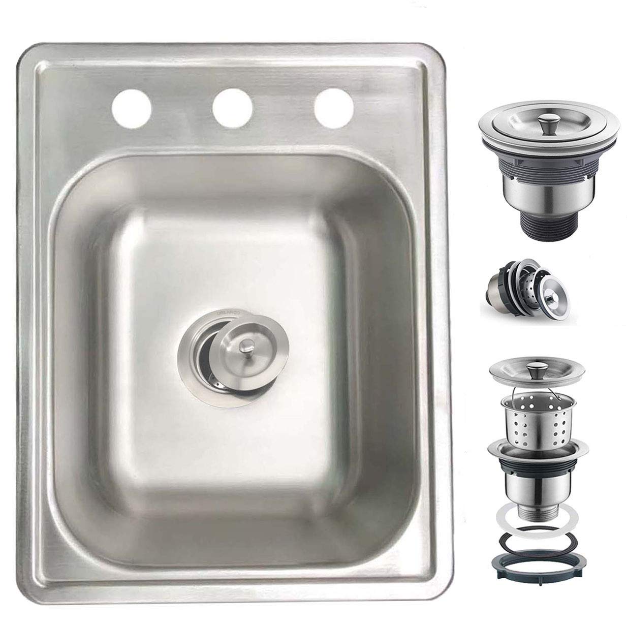 ORLANDO 17x22 Inch Stainless Steel Topmount Single Bowl Kitchen Sink with 3 Holes - Perfect for Bar and Prep Areas in Modern Kitchens