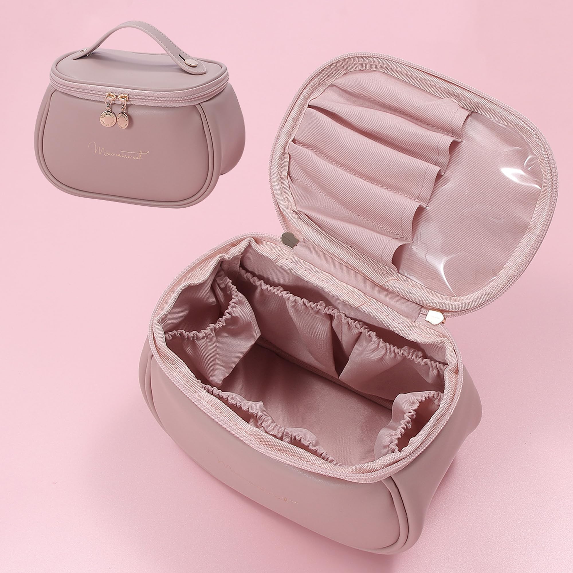 Portable Waterproof PU Leather Cosmetic Bag Organizer - Travel Makeup Case for Women & Girls | Large Capacity Toiletry Pouch for Cosmetics, Skincare & Essentials | Perfect for Travel, Gym & Daily Use