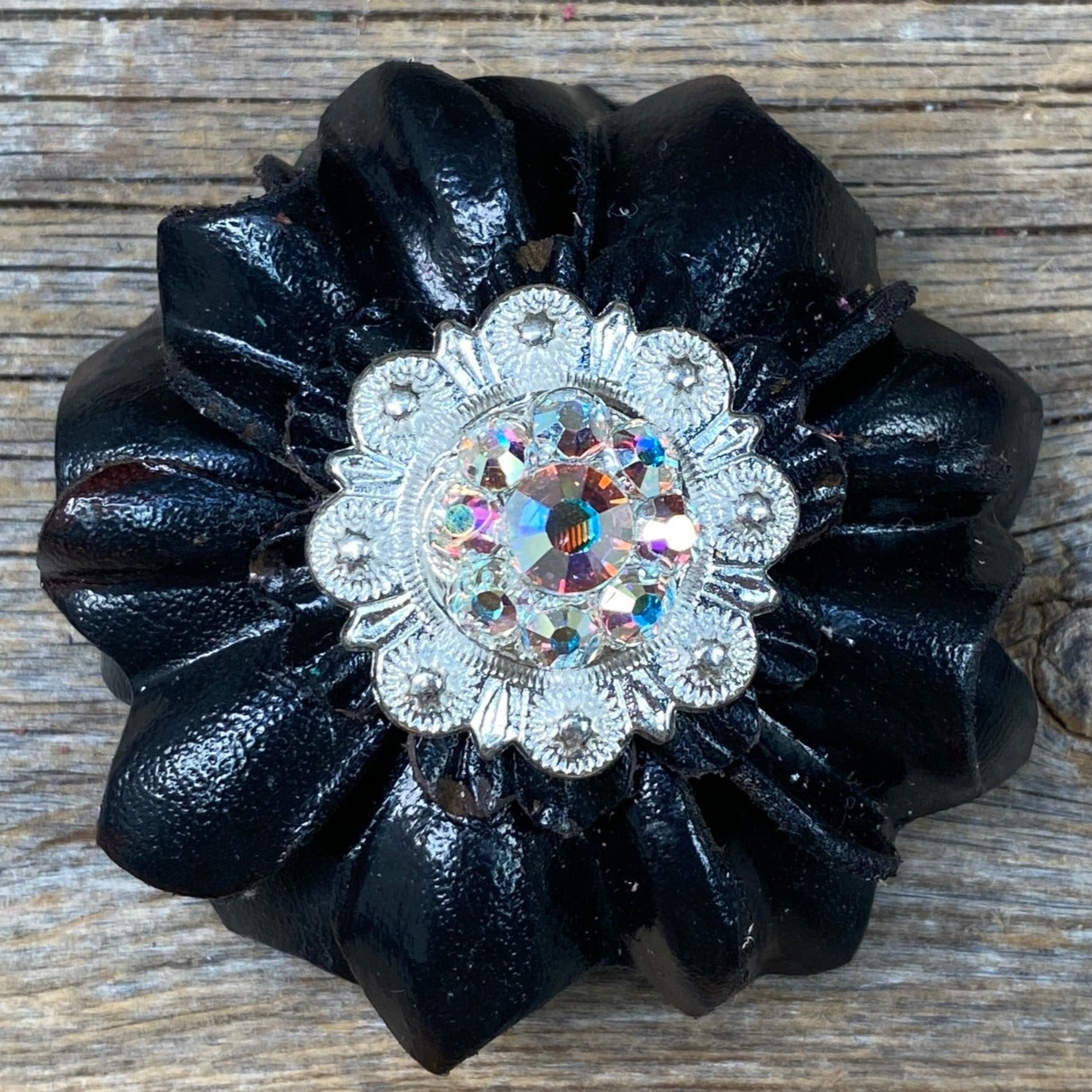 Black Carnations Leather Flowers with Crystal Conchos - Handmade Floral Decor for Home, Wedding, and Gift Giving