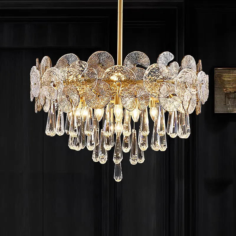 Modern Luxury Crystal Chandelier with Copper Accents - Elegant Ceiling Light Fixture for Dining Room, Living Room, or Bedroom Decor