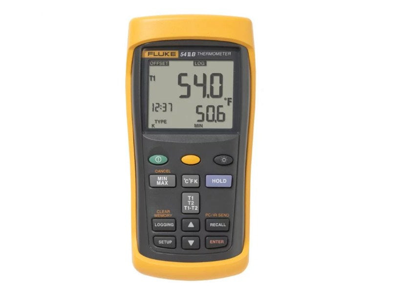 Fluke 54 2B Dual Input Digital Thermometer with Data Recording - 50Hz Frequency - Industrial & Laboratory Use - Perfect for HVAC, Food Safety, and Scientific Research
