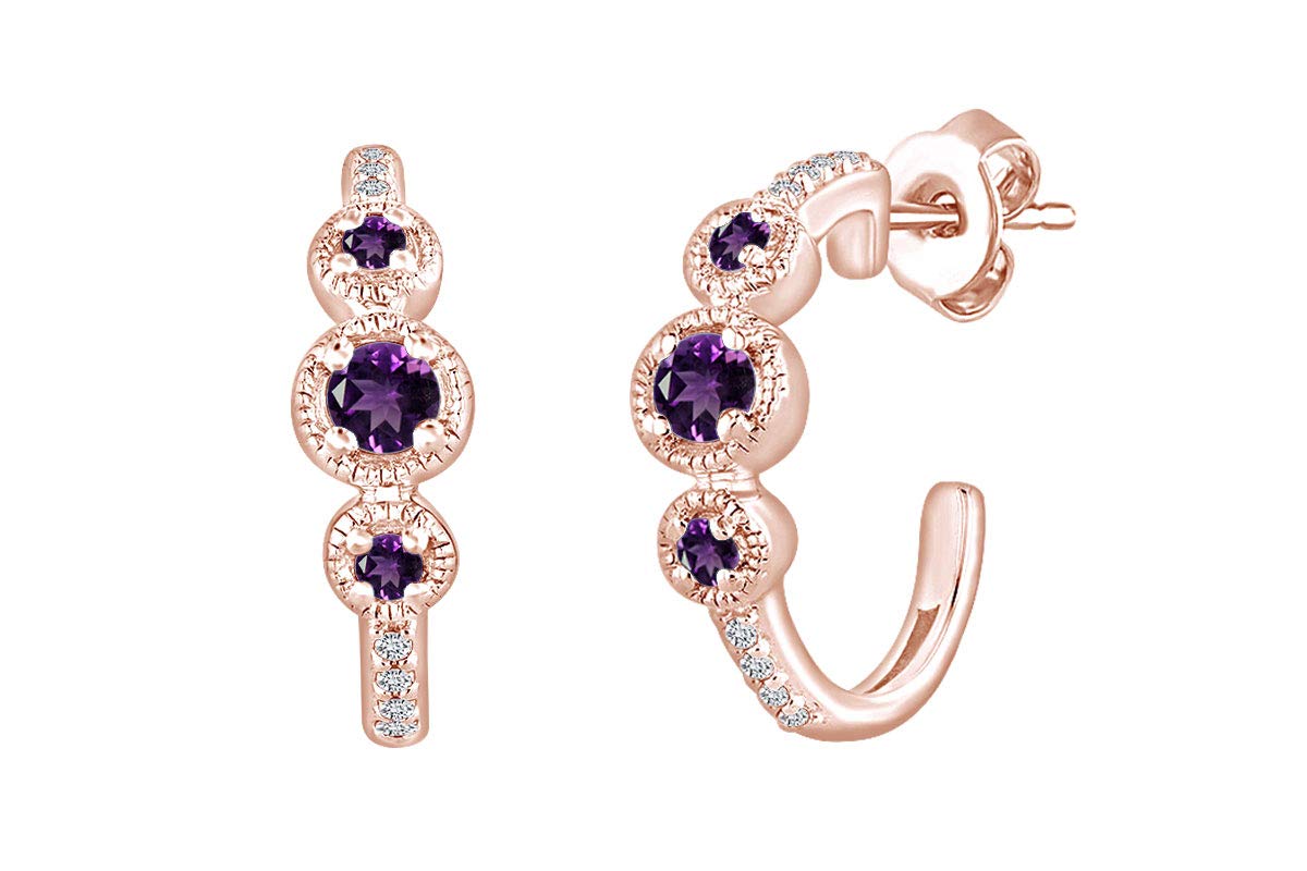 14k Gold Over Sterling Silver Simulated Birthstone & White Cubic Zirconia Hoop Post Earrings for Women - Perfect for Birthdays, Anniversaries & Everyday Elegance