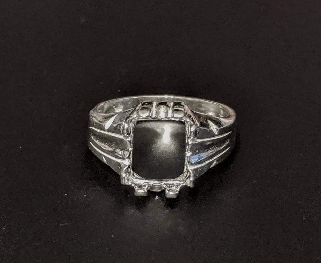 10x8mm Emerald Cut Pre-Notched Sterling Silver or 14K Gold Low Profile Men's Ring Size 9 - 163 422/143 422 Setting - Perfect for Weddings, Engagements & Anniversary Gifts