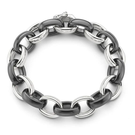 Monica Rich Kosann Marilyn Black Ceramic Link Bracelet for Women - Elegant Adjustable Jewelry Gift for Birthday, Anniversary & Special Occasions
