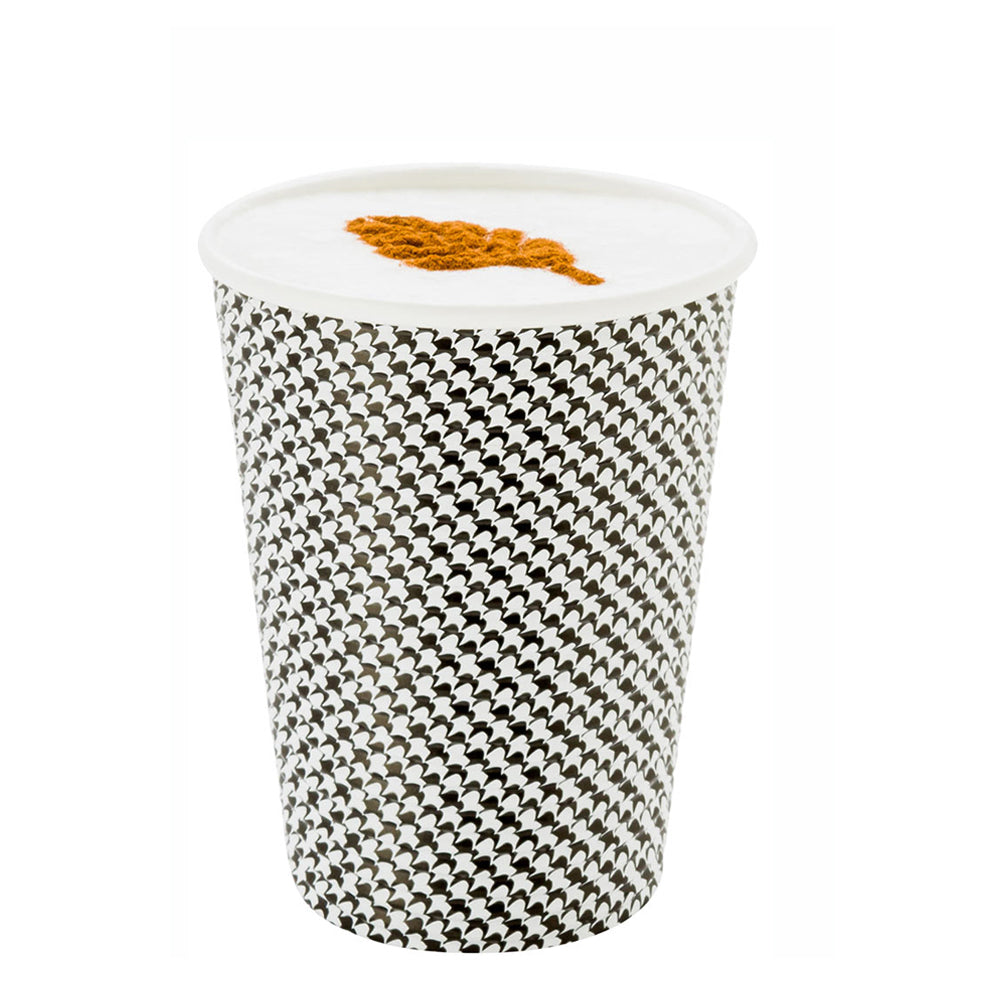 12 oz Houndstooth Pattern Disposable Coffee Cups - Spiral Wall Design (3.5