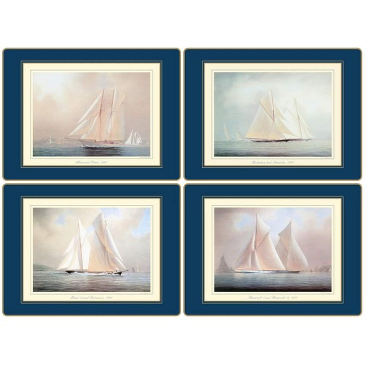Lady Clare Continental Placemats Set of 4 - Nautical Racing Yachts Design - Waterproof & Heat-Resistant Table Mats for Dining Room, Kitchen, or Outdoor Entertaining
