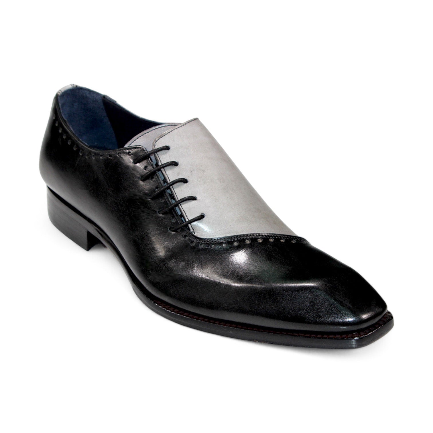 Duca Di Matiste Veroli Men's Dress Shoes - Premium Black & Grey Leather Oxfords for Business, Wedding & Formal Occasions