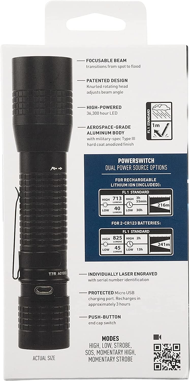 Nite Ize INOVA T7R PowerSwitch Rechargeable Tactical Flashlight - 713 Lumen LED Flashlight for First Responders, Police, Camping & Hiking - Compact & Durable for Emergency, Outdoor Adventures & Home Use
