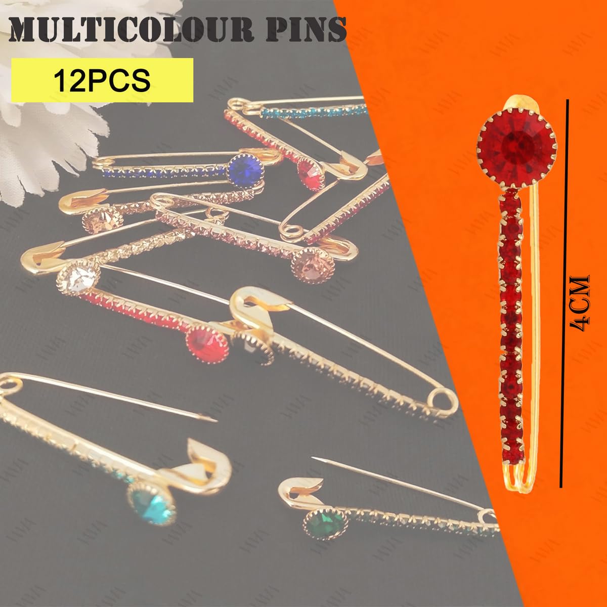 VAMA FASHIONS Golden Crystal Stone Brooch Pins for Saree, Dress, Shawl & Gown - Elegant Bridal Safety Pins for Women & Girls - Perfect for Weddings, Parties & Special Occasions