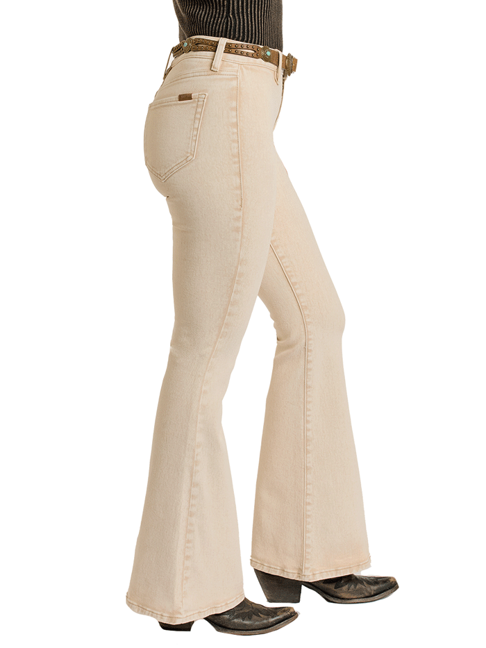 Rock & Roll Denim BW6PD06328 Women's High Rise Button Flare Jeans - Vintage Style Stretch Denim Pants for Casual Wear & Night Out