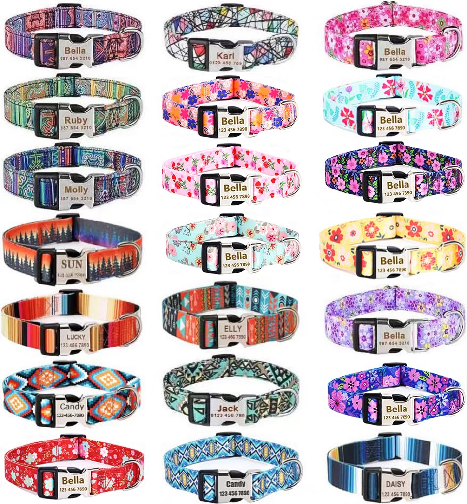 Moonpet Personalized Engraved Dog Collar with ID Tag - Adjustable Heavy Duty Pet Collar for Puppy, Small, Medium, Large Dogs - Perfect for Daily Walks, Training & Gifts