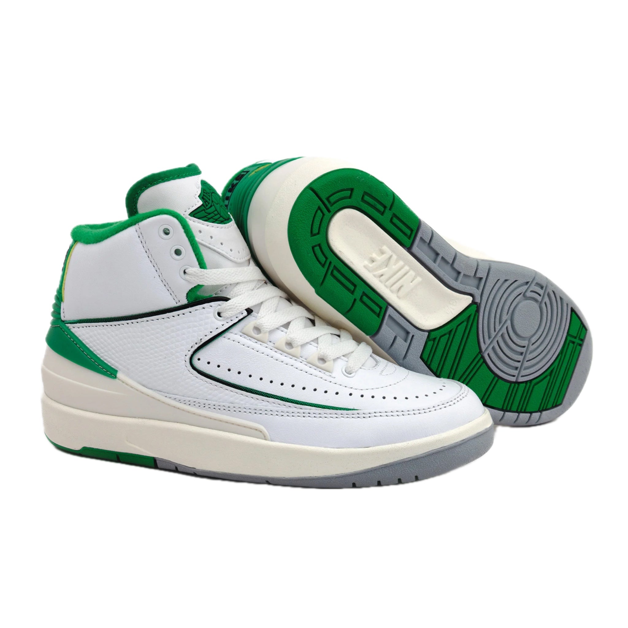 Air Jordan 2 Retro GS Sneakers - Lucky Green, White Sail & Light Steel Grey Basketball Shoes for Kids | Perfect for School, Sports & Casual Wear