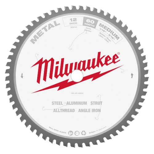 Milwaukee 12-Inch Metal Cutting Circular Saw Blade with 60 ATB Teeth, 1-Inch Arbor - Perfect for Cutting Steel, Aluminum, and Metal Pipes in Construction and DIY Projects
