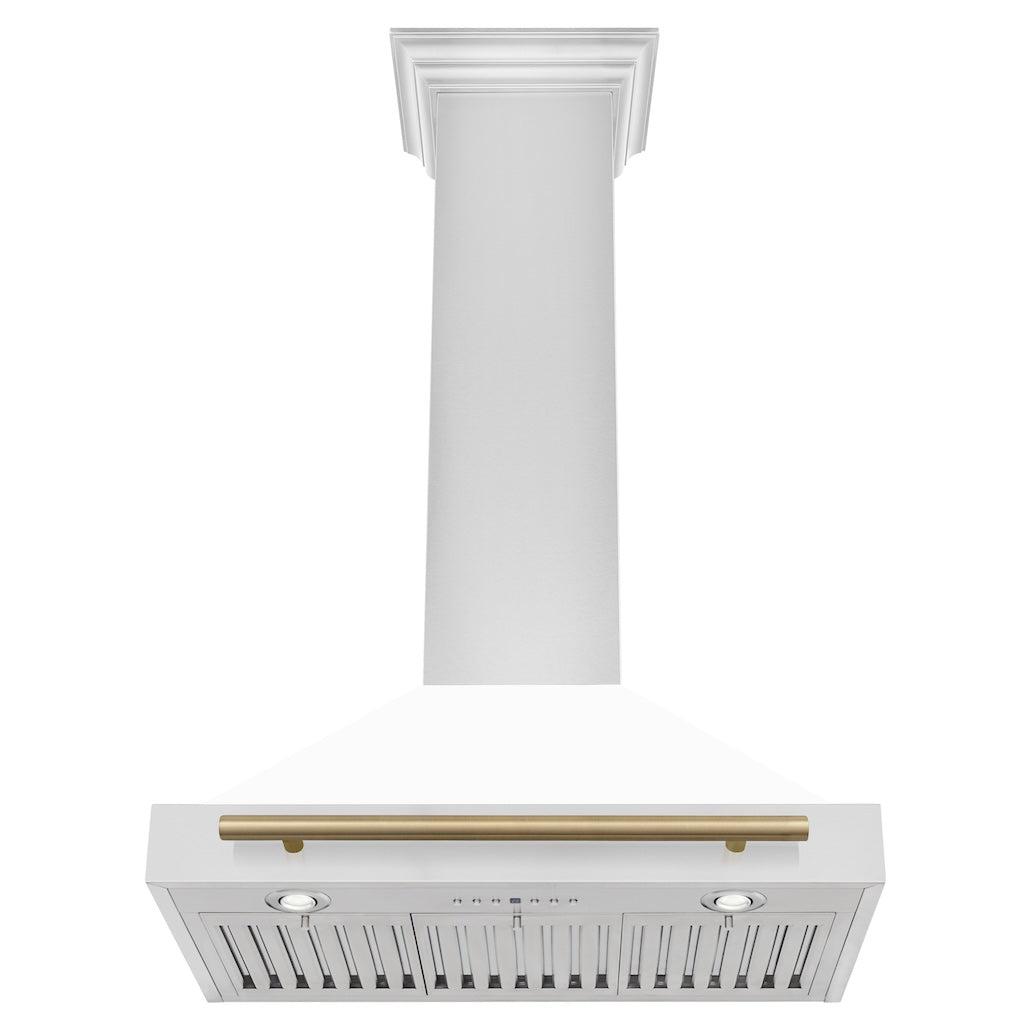 ZLINE KB4STZ Autograph Edition Convertible Stainless Steel Range Hood - White Matte Shell with Champagne Bronze Accents | Professional Kitchen Ventilation for Modern Homes