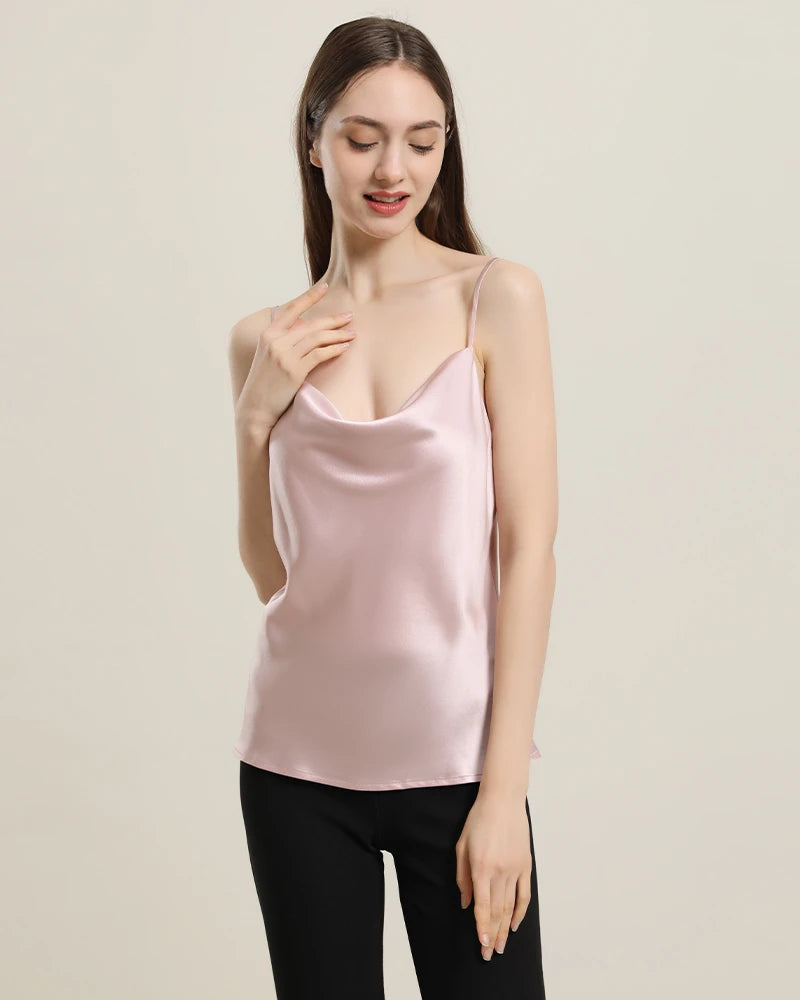 Elegant Cowl Neck Silk Camisole for Women - Soft Satin Slip Dress for Lounge, Evening Wear & Layering