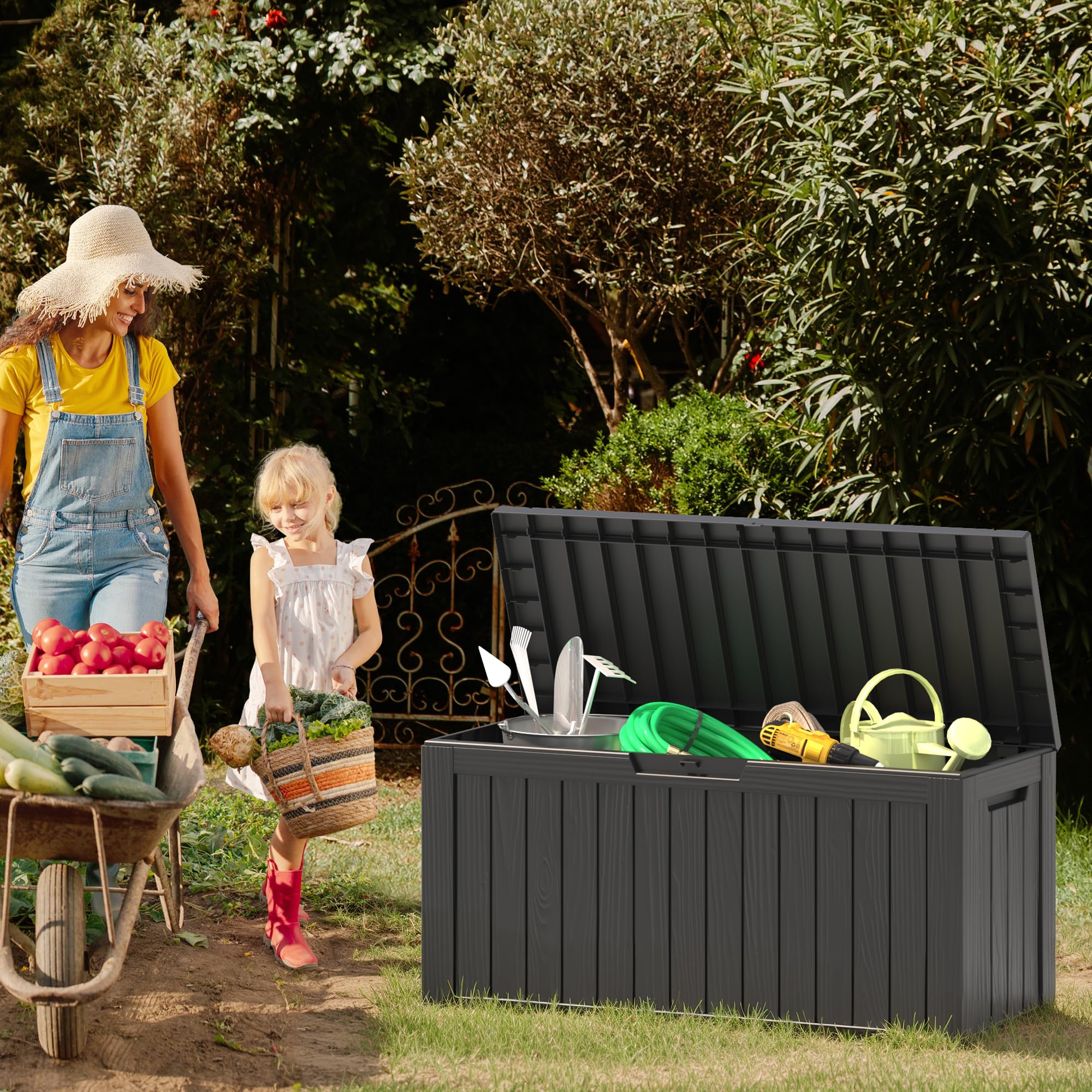 74 Gallon Outdoor Storage Box by NUNU LAB - Large Waterproof Resin Deck Box with Double Wall Panels - Perfect for Backyard, Garden Tool & Hose Storage, Package Delivery Organization - Durable Outdoor Storage Solution for Patio, Yard & Poolside