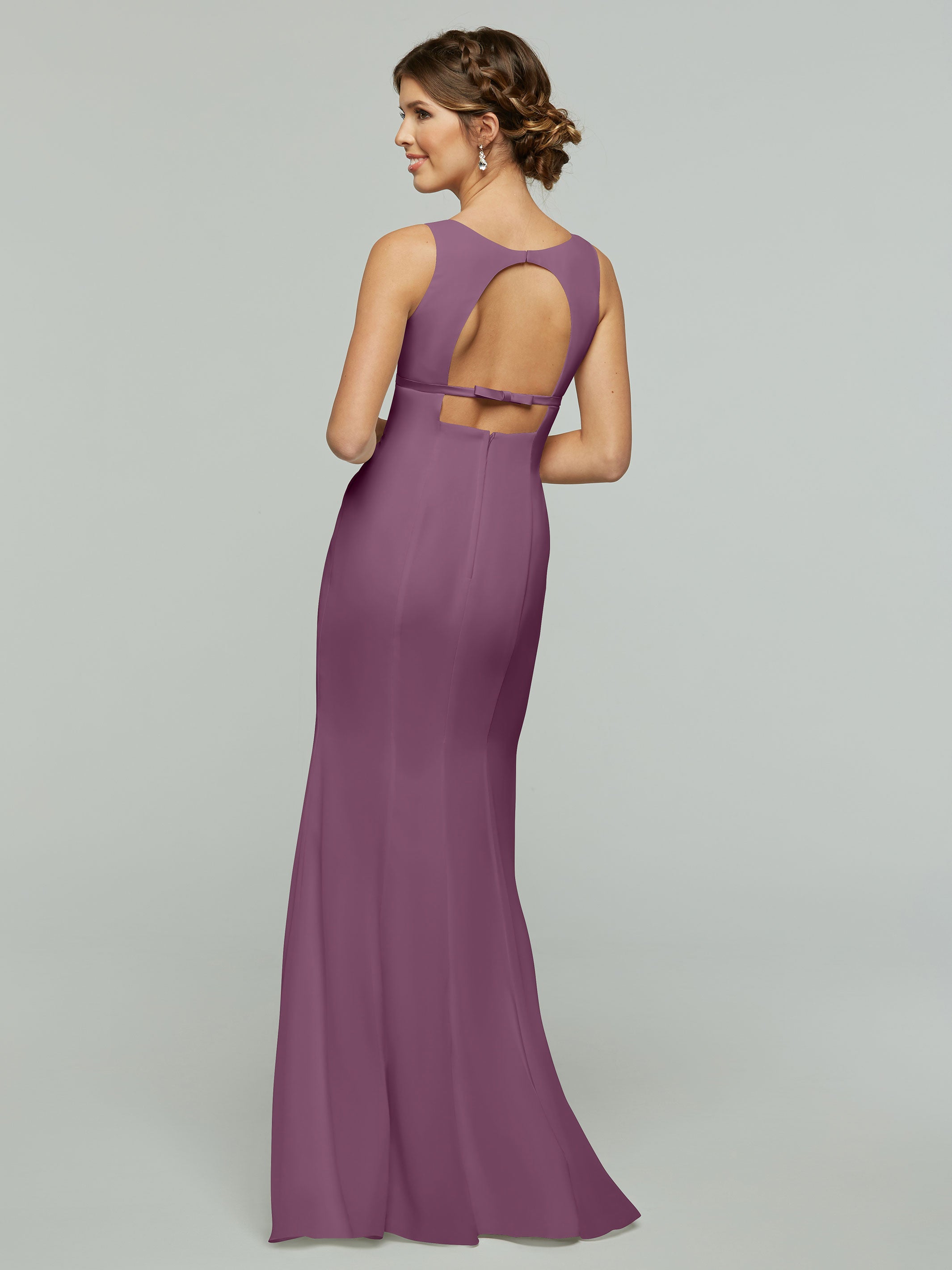 Elegant 80155 Fit and Flare Chiffon Bridesmaid Dress with V-Neck & Satin Ribbon - Perfect for Weddings, Proms, and Formal Events