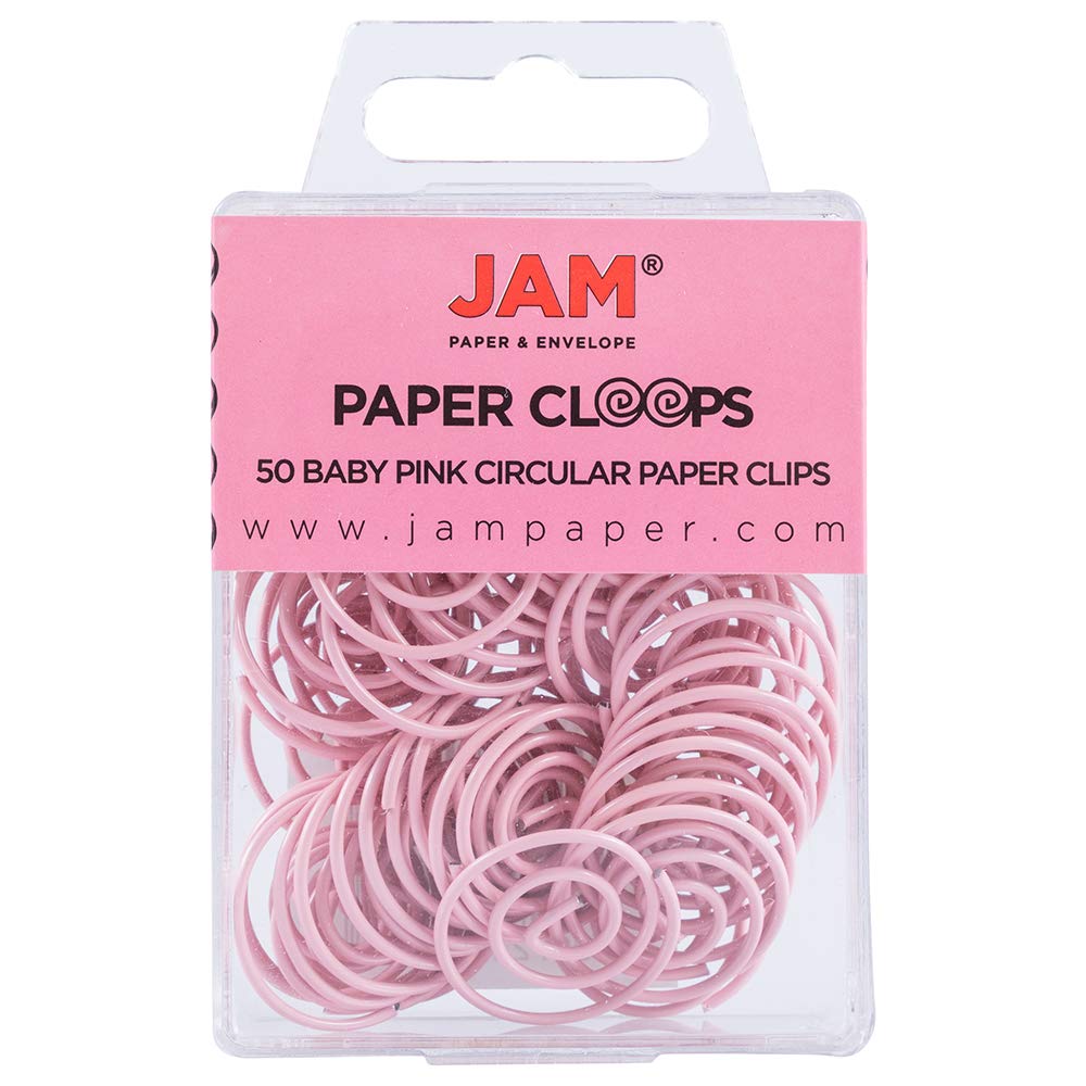 JAM PAPER Round Paper Clips - 50 Pack Baby Pink Pastel Circular Binder Clips for Office, School, Crafting & Organizing Documents