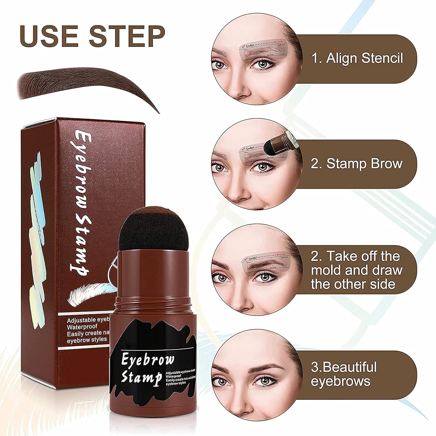 Adbeni Hairline Shadow Powder Stick - Eyebrow & Hair Powder for Natural Look, Brown (1 Pack) | Includes Eyebrow Stencil | Perfect for Daily Makeup & Touch-Ups