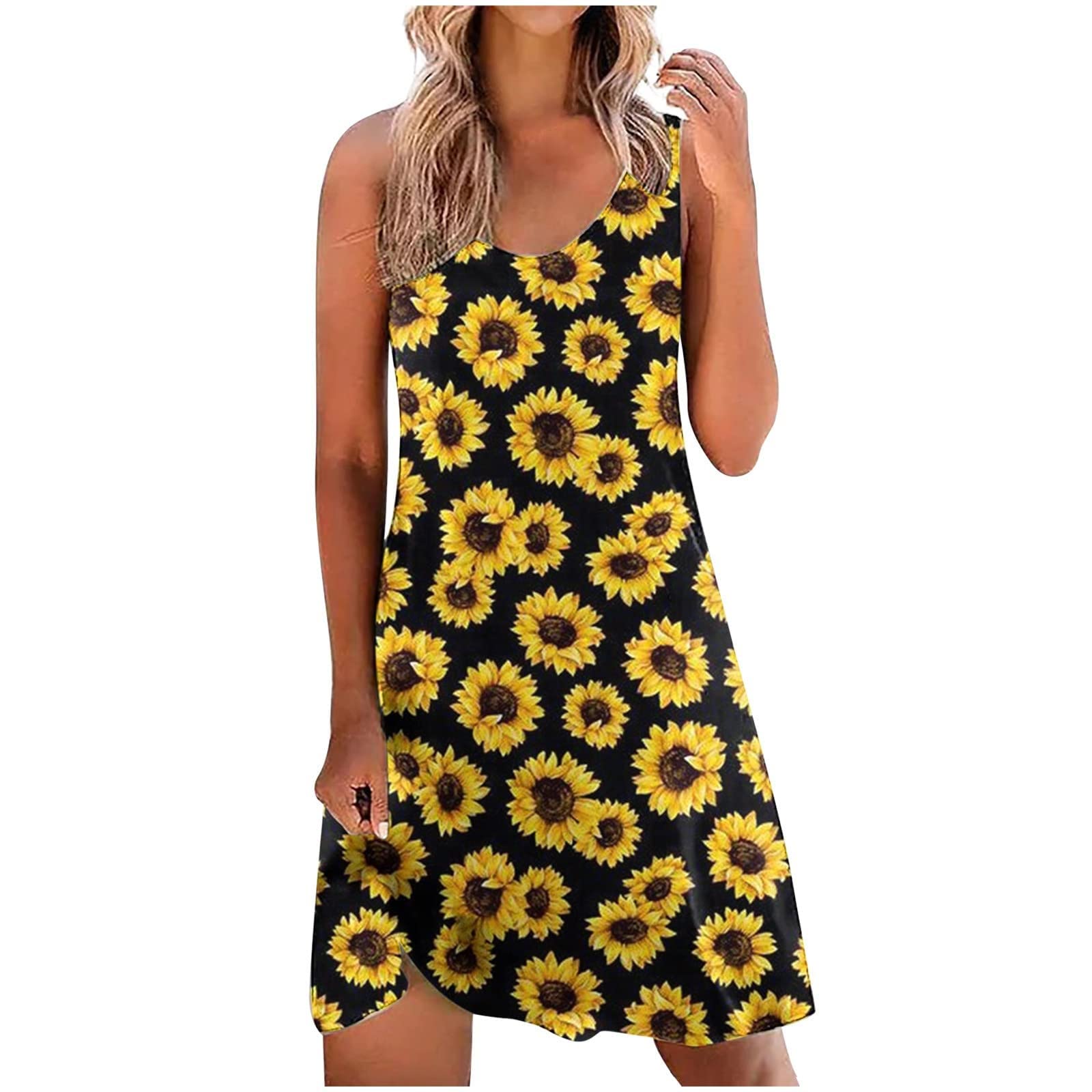 Women's Casual Summer Dress - Floral Print Sleeveless Loose Mini Dress with Crew Neck | Elegant Beach Wear, Party Outfit & Everyday Fashion Dress for Women