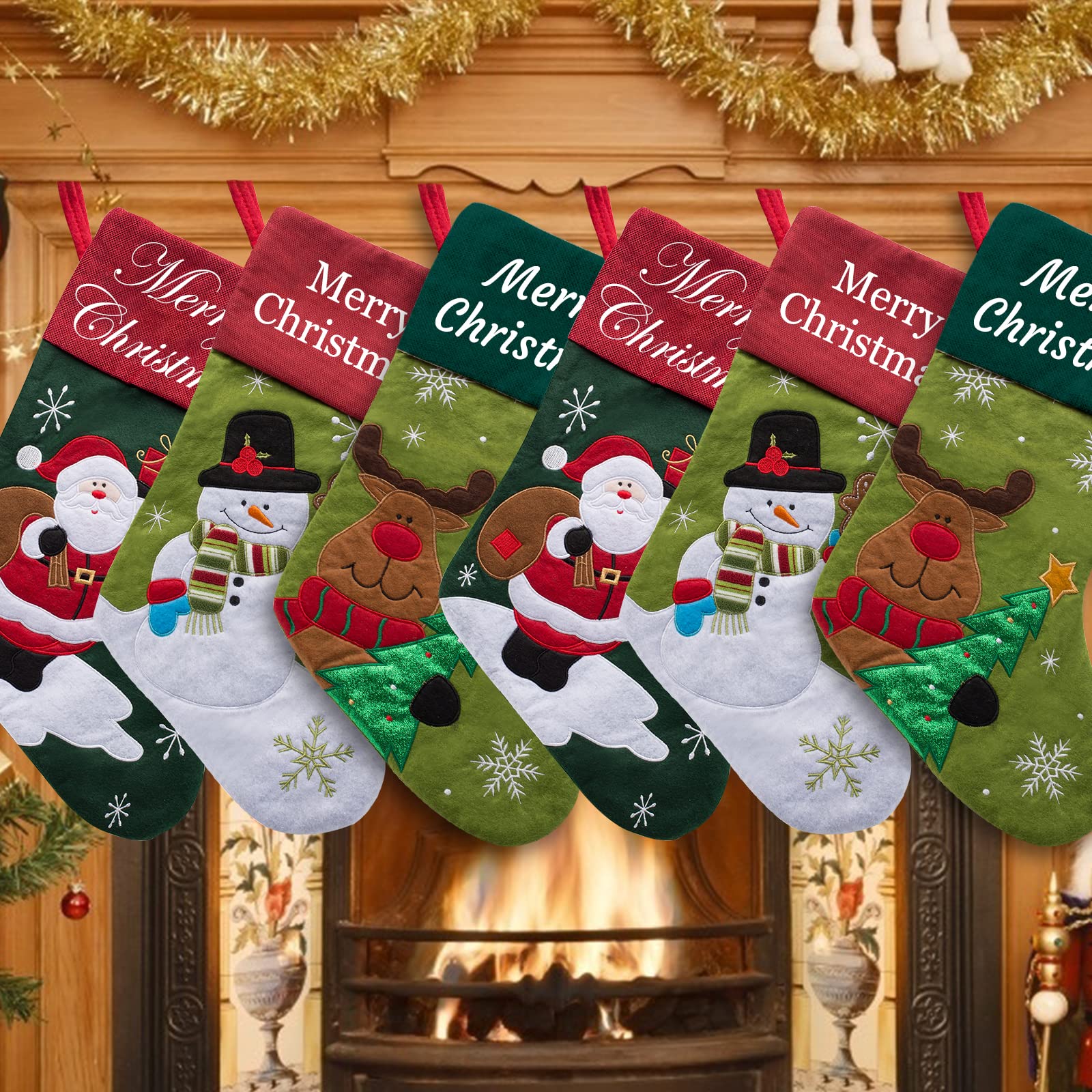 Personalized Christmas Stockings with Names - 6 Pack Custom Holiday Stockings for Family & Friends | Festive Home Decor, Fireplace Mantel, Xmas Tree, Gift Exchange