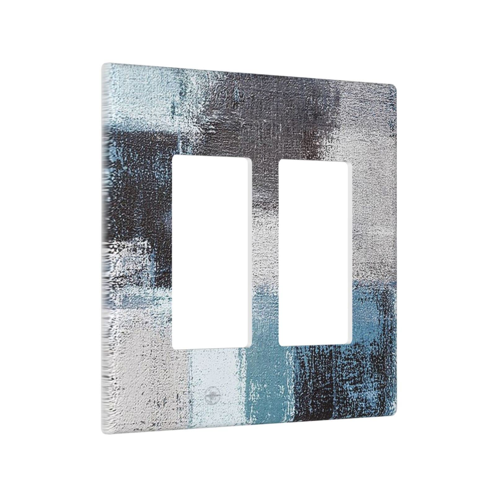 Blue Gray Double Rocker Light Switch Cover - Decorative 2 Gang Rocker Wall Plate - Funny Light Switch Faceplate 4.5 x 4.5 Inch - Perfect for Home, Office & Kids Room Decor