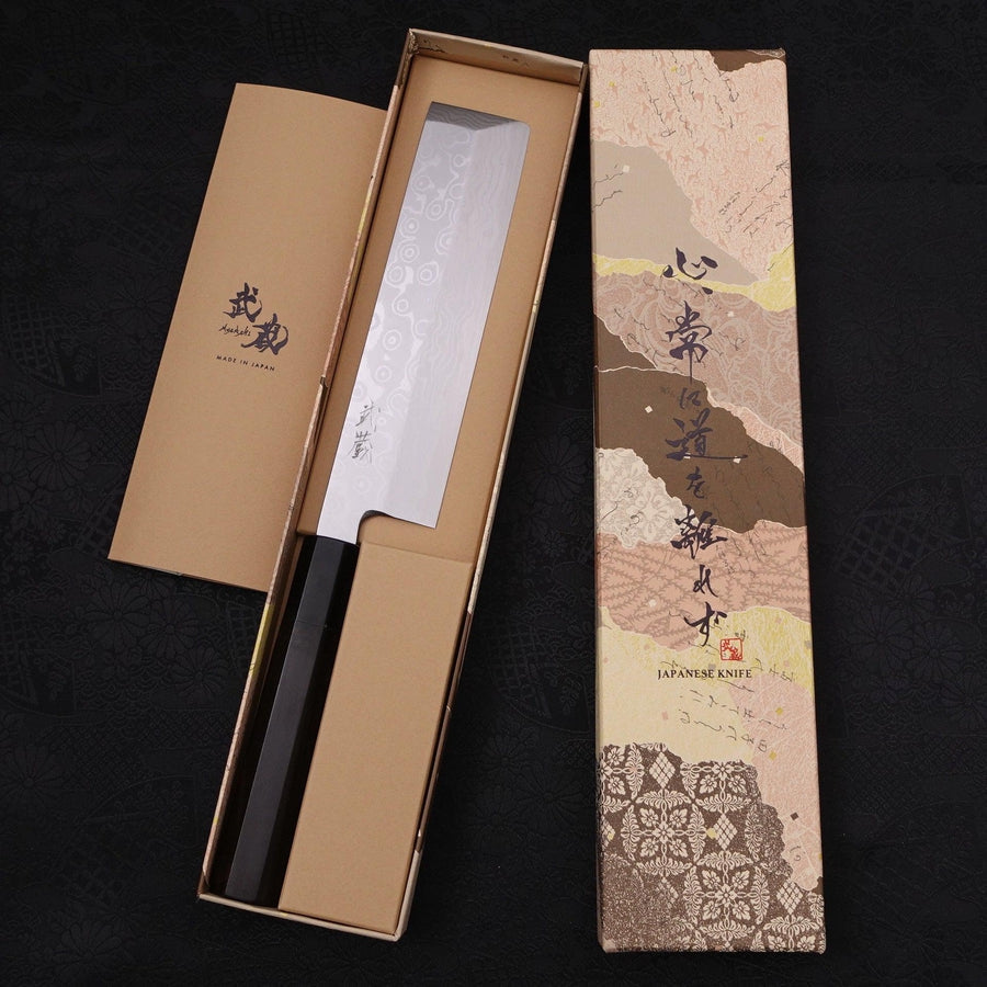 Premium Japanese Usuba Knife - Blue Steel #2 Suminagashi with Buffalo Ebony Handle (180mm) - Professional Chef's Knife for Sushi, Vegetables & Precision Cutting