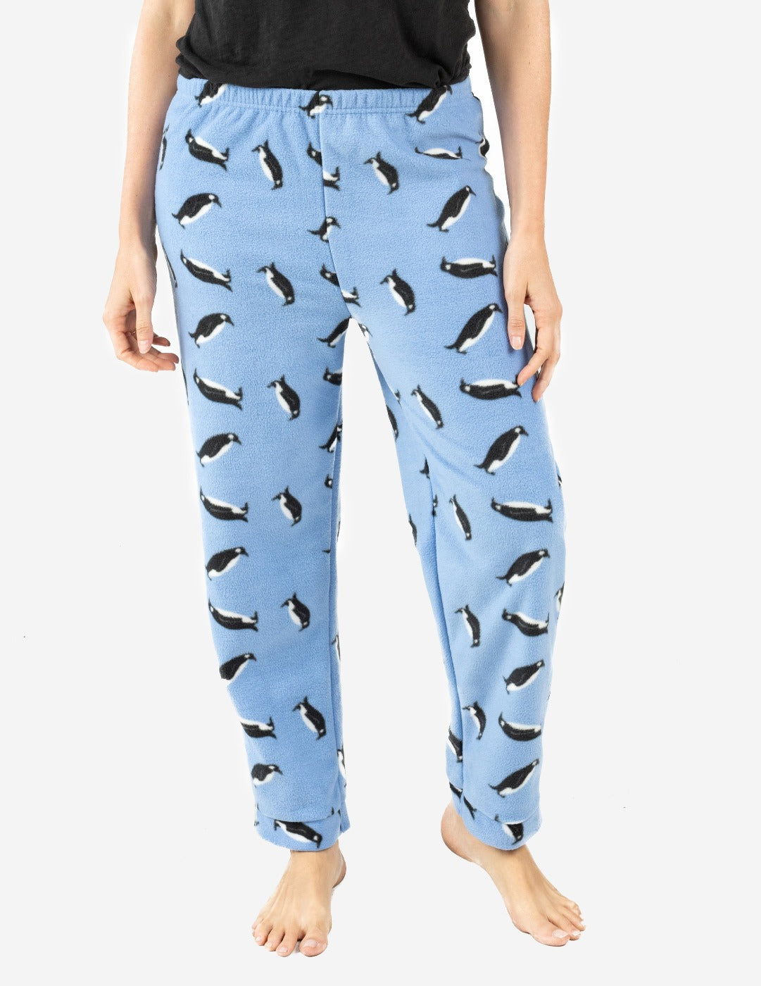 Women's Cozy Fleece Penguin Print Lounge Pants - Soft Winter Thermal Joggers for Home, Sleep & Casual Wear