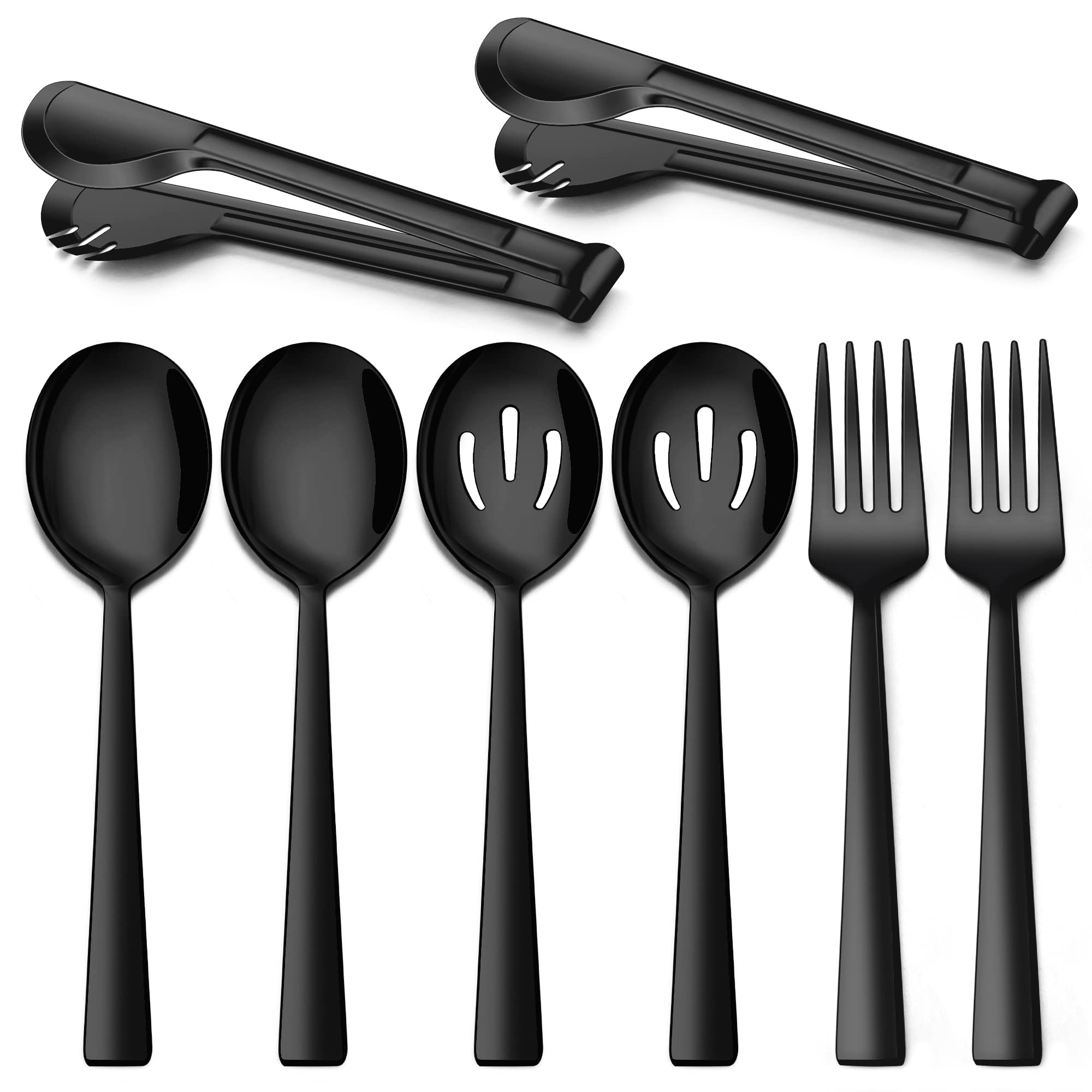 LIANYU 8-Piece Stainless Steel Serving Utensil Set - Includes Serving Spoons, Slotted Spoons, Forks & Tongs - Mirror Finish, Dishwasher Safe - Perfect for Buffet, Party, Banquet & Entertaining