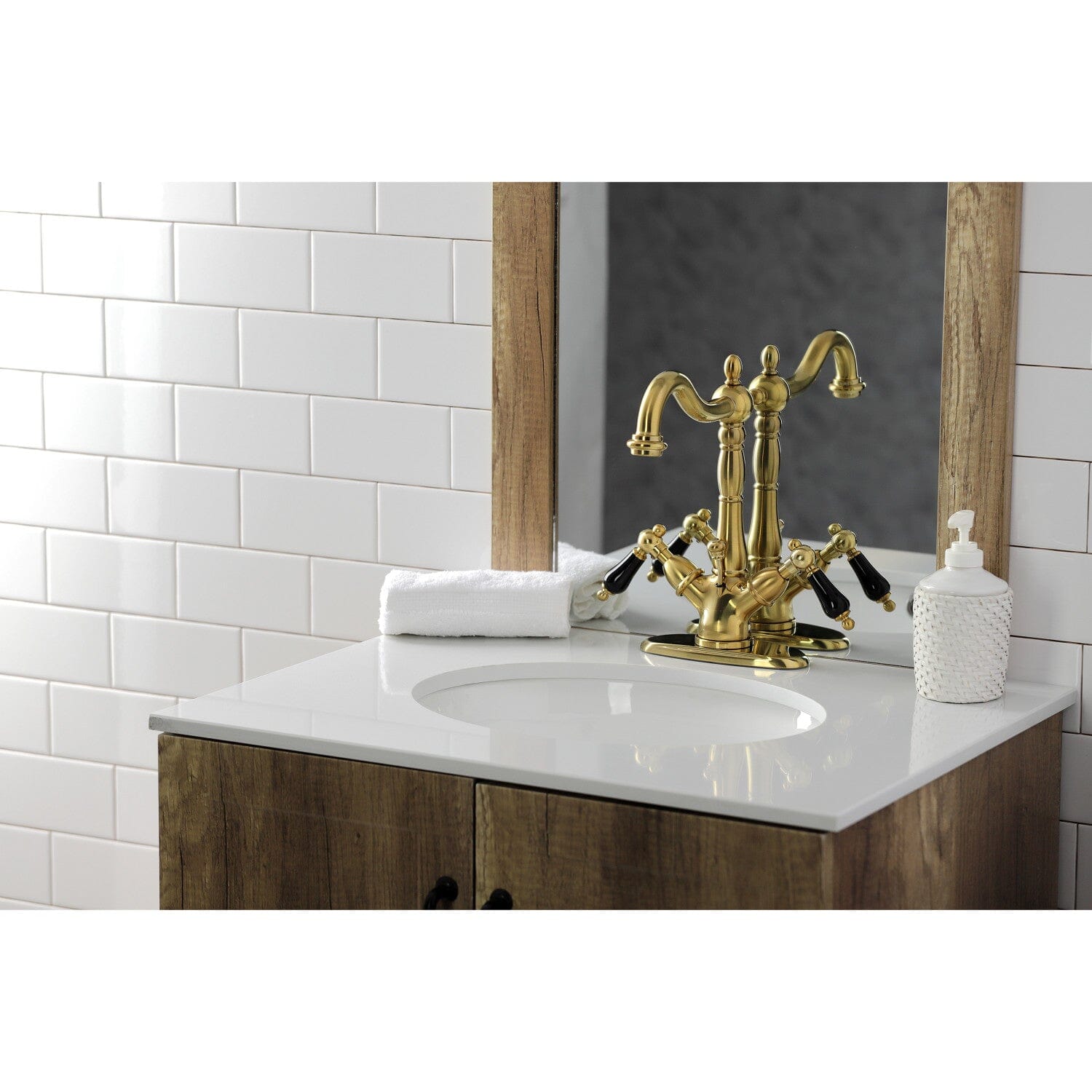 Duchess Double Handle 1 or 3 Hole Deck Mount 4 Inch Centerset Bathroom Faucet with Brass Pop Up Drain - Elegant Brass Finish for Bathroom Sink - Perfect for Modern Home Renovation and Bathroom Upgrades