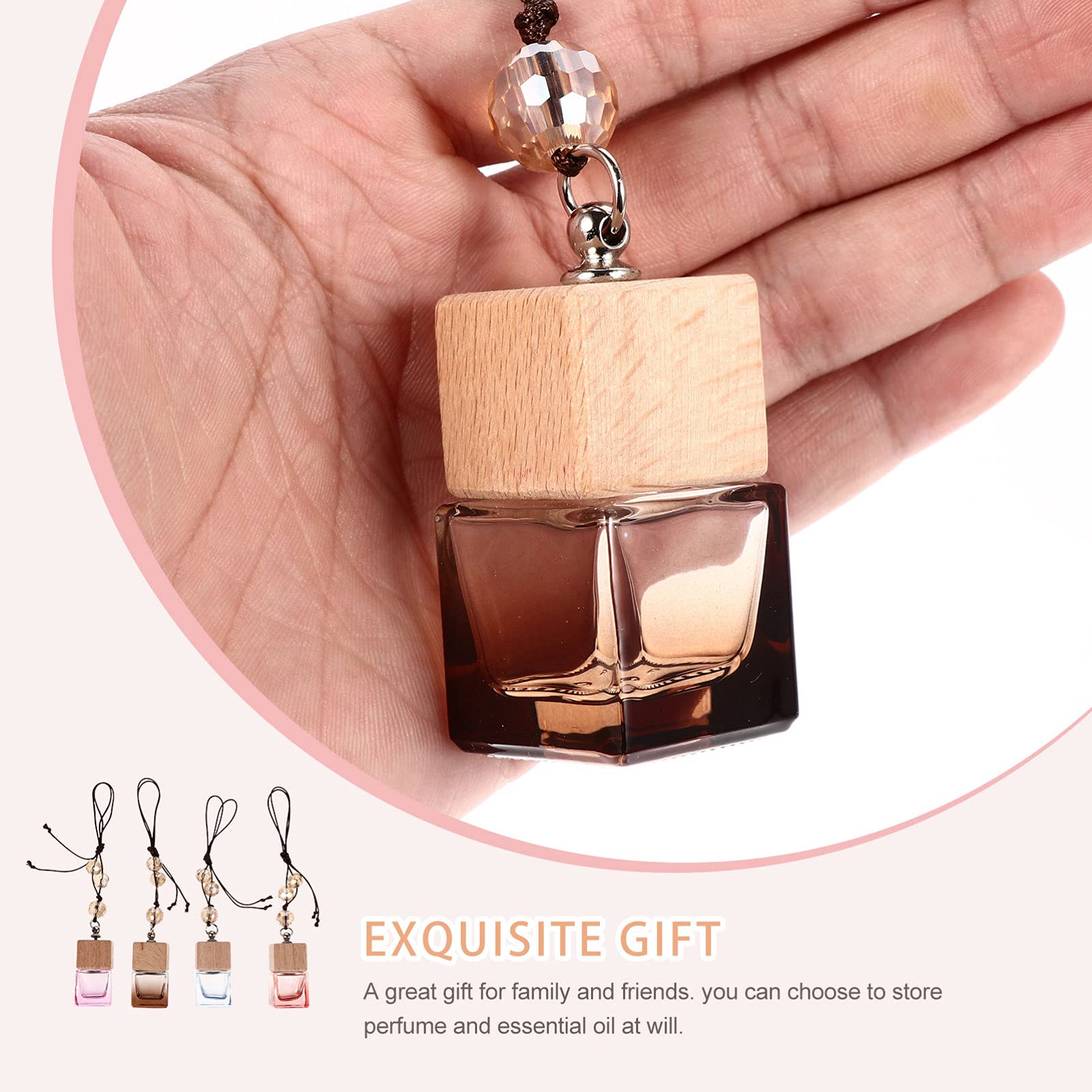 EXCEART 6-Pack Refillable Car Hanging Air Freshener - Essential Oil Diffuser, Glass Bottle Perfume Pendant for Car Decor & Aromatherapy | Perfect for Home, Office, and Vehicle Use