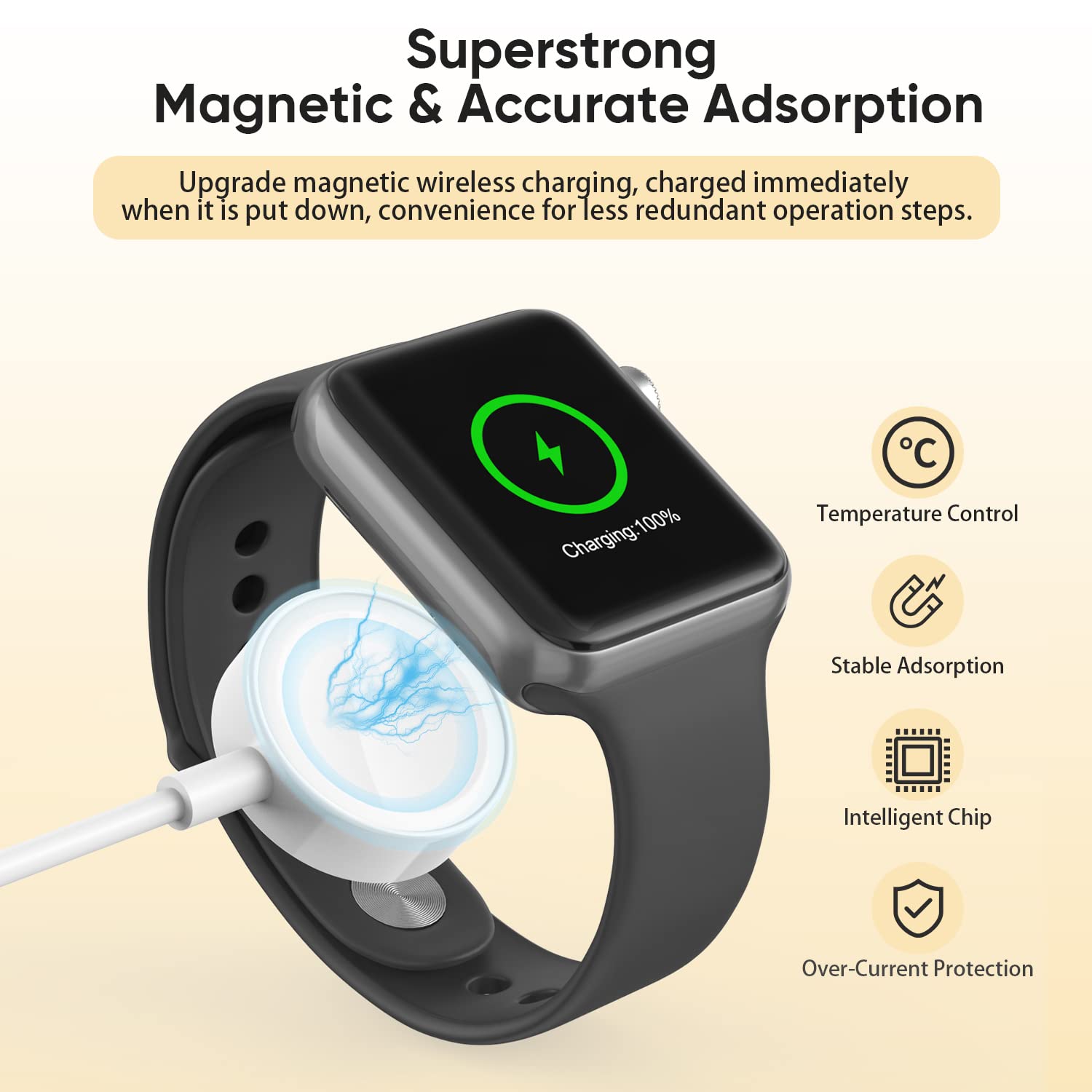 Apple Watch Charger 6.6FT Fast Charging Cable with USB Wall Adapter & Travel Plug - Compatible with Apple Watch Series 9/8/7/6/5/4/3/2/1/SE/Ultra/Ultra 2 - Perfect for Home, Office & Travel Use