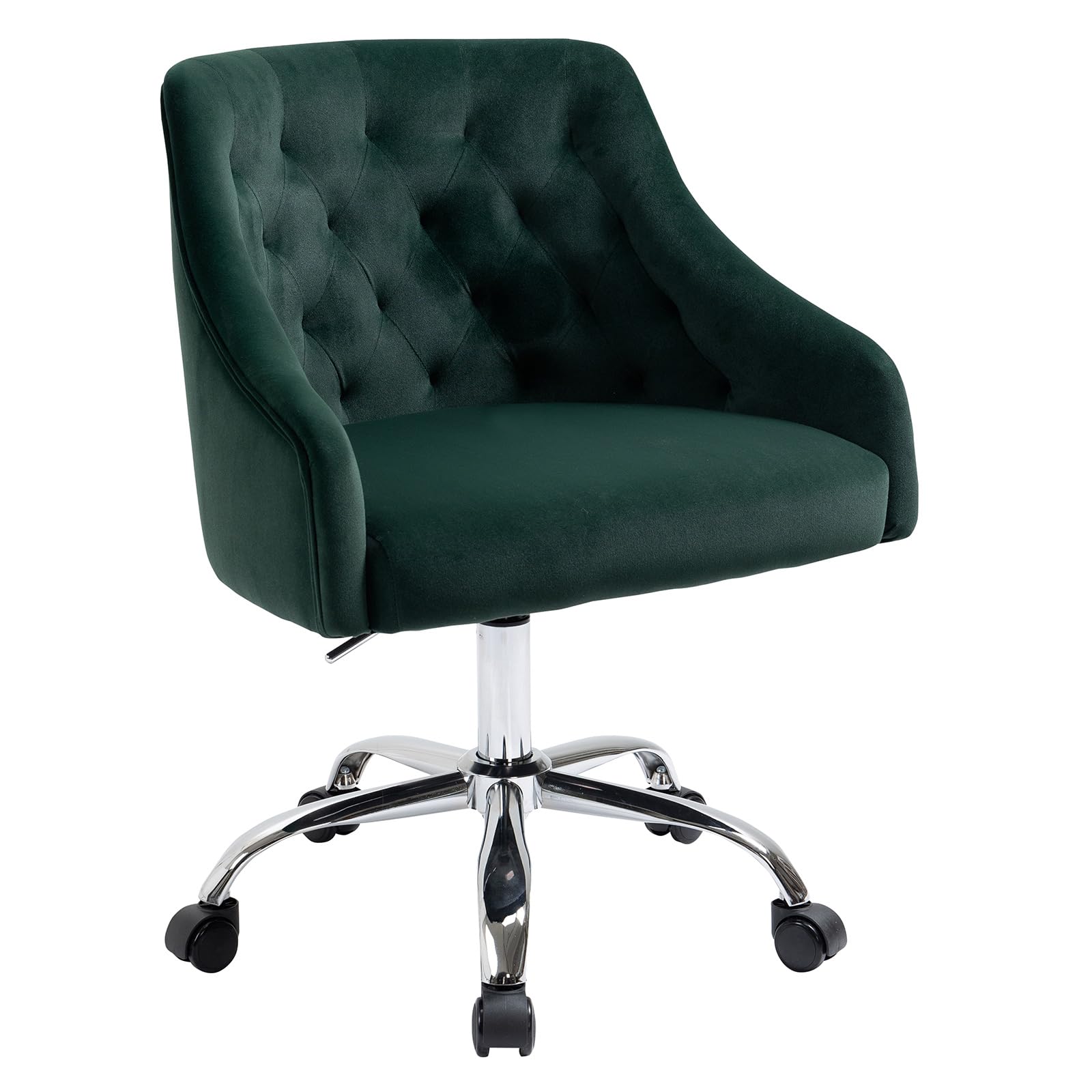 MOJAY Velvet Office Swivel Chair - Luxurious Vanity Fabric Desk Chair with 360° Swivel & Height Adjustable, Elegant Gold Base for Women - Perfect for Home Office, Reception Area & Makeup Vanity (Dark Green)