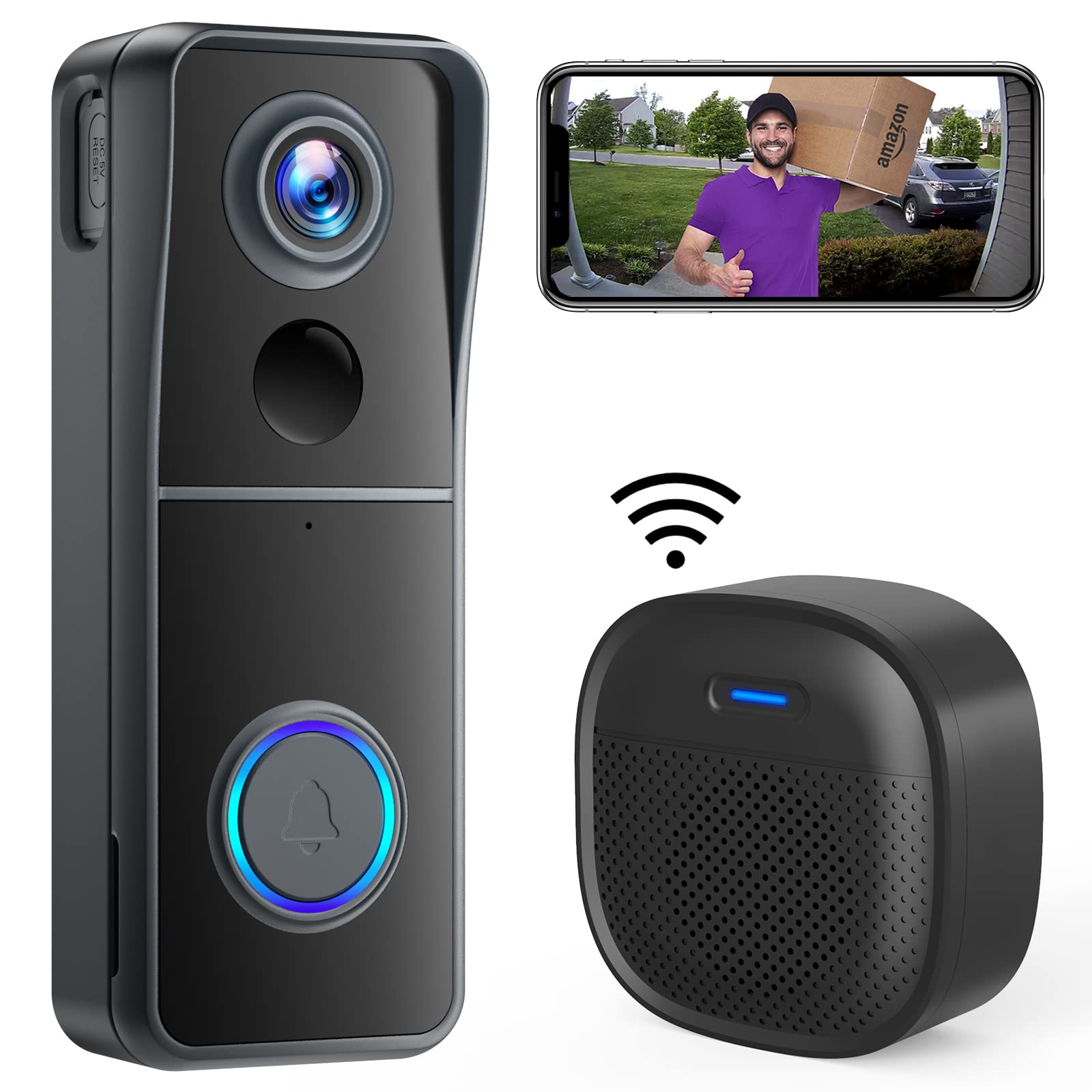 Morecam Wireless Video Doorbell Camera with Wireless Chime - Smart Home Security System with PIR Human Detection, Voice Changer, No Monthly Fees - Perfect for Front Door Monitoring & Package Delivery Alerts